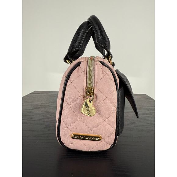 Betsey Johnson Quilted Mini Top Handle Handbag with Bow in Pink - Picture 7 of 13
